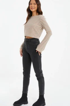 Quiz Cream Stripe Long Sleeve Crop Top Discount