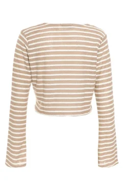 Quiz Cream Stripe Long Sleeve Crop Top Discount