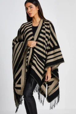 Quiz Cream Stripe Tassel Cape Outlet