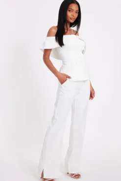 Quiz Tailored Trousers Cream Online