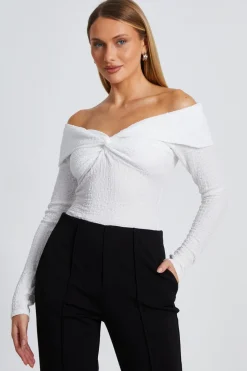 Quiz Cream Textured Bardot Top