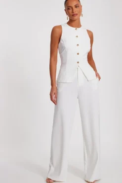 Quiz Cream Wide Leg Trousers New