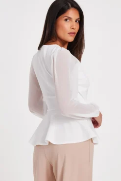 Quiz Cream Wrap Front Buckle Top Hot