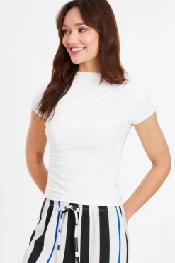 Quiz Cream Wrap High Neck Top New