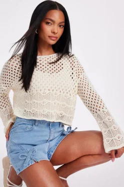 Quiz Crochet Long Sleeve Top Clearance