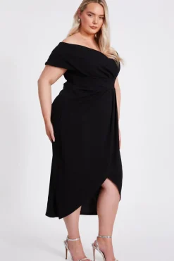 Quiz Curve Bardot Midi Dress Black Clearance