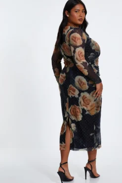 Quiz Curve Black Floral Mesh Midaxi Dress Discount