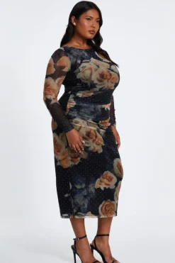 Quiz Curve Black Floral Mesh Midaxi Dress Discount