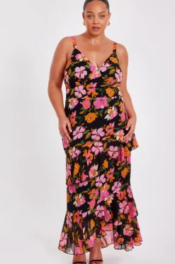 Quiz Curve Black Floral Midaxi Dress Discount