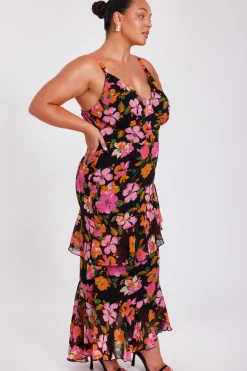 Quiz Curve Black Floral Midaxi Dress Discount