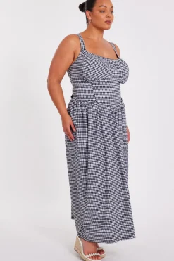 Quiz Curve Black Gingham Midaxi Dress Discount