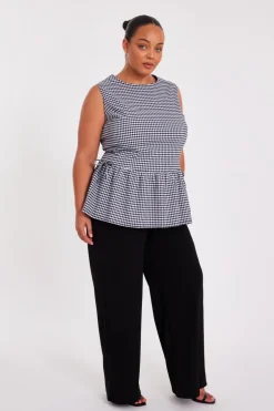 Quiz Curve Black Gingham Peplum Top Sale