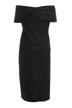 Quiz Curve Black Glitter Bardot Midi Dress Clearance