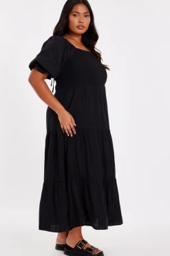 Quiz Curve Black Jacquard Midaxi Dress Outlet