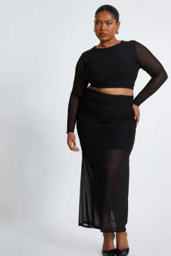 Quiz Curve Mesh Crop Top Black Sale