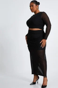 Quiz Curve Mesh Midaxi Skirt Black Hot