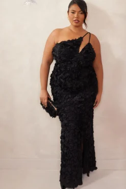 Quiz Curve One Shoulder Floral Maxi Dress Black Discount