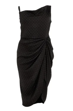 Quiz Curve Rhinestone Satin Midi Dress Black Sale