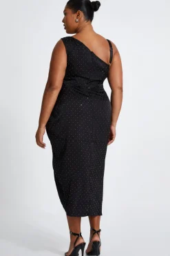 Quiz Curve Rhinestone Satin Midi Dress Black Sale