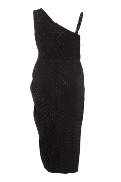 Quiz Curve Rhinestone Satin Midi Dress Black Sale