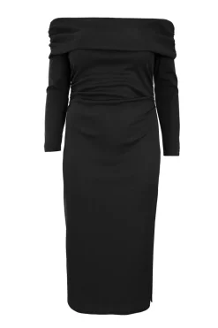 Quiz Curve Ribbed Bardot Bodycon Midi Dress Black Online
