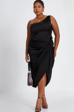 Quiz Curve Black Satin Midi Dress Online