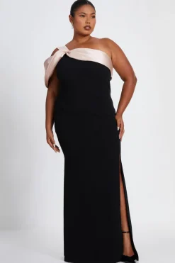 Quiz Curve Black Satin Off the Shoulder Maxi Dress New