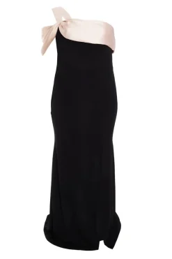 Quiz Curve Black Satin Off the Shoulder Maxi Dress New