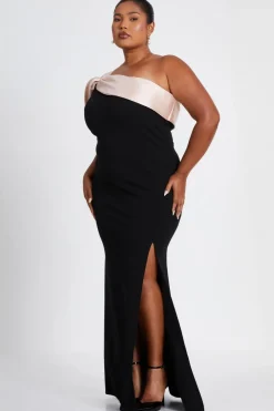 Quiz Curve Black Satin Off the Shoulder Maxi Dress New