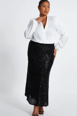 Quiz Curve Sequin Midaxi Skirt Black Online
