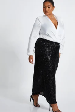 Quiz Curve Sequin Midaxi Skirt Black Online