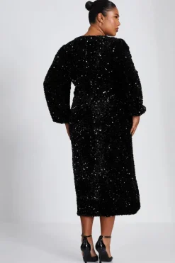 Quiz Curve Sequin Midi Dress Black Sale