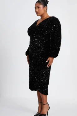 Quiz Curve Sequin Midi Dress Black Sale
