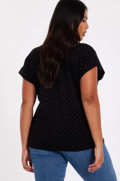 Quiz Curve Black Stud Detail Top Hot