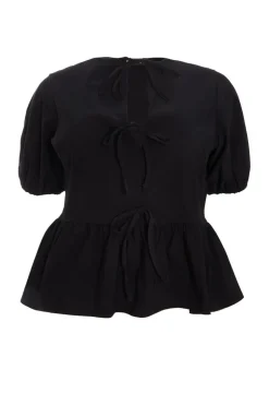 Quiz Curve Tie Top Black Discount