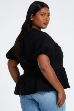 Quiz Curve Tie Top Black Discount