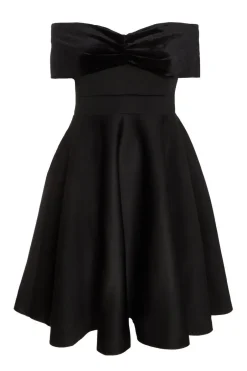 Quiz Curve Black Velvet Bardot Skater Dress Clearance