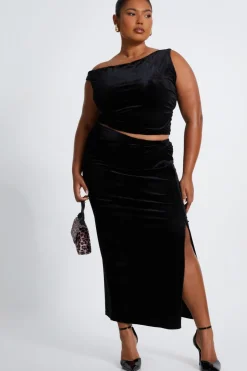Quiz Curve Black Velvet Maxi Skirt Online