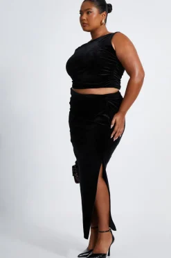 Quiz Curve Black Velvet Maxi Skirt Online