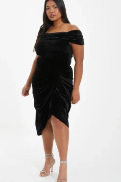 Quiz Curve Velvet Ruched Midi Dress Black Online