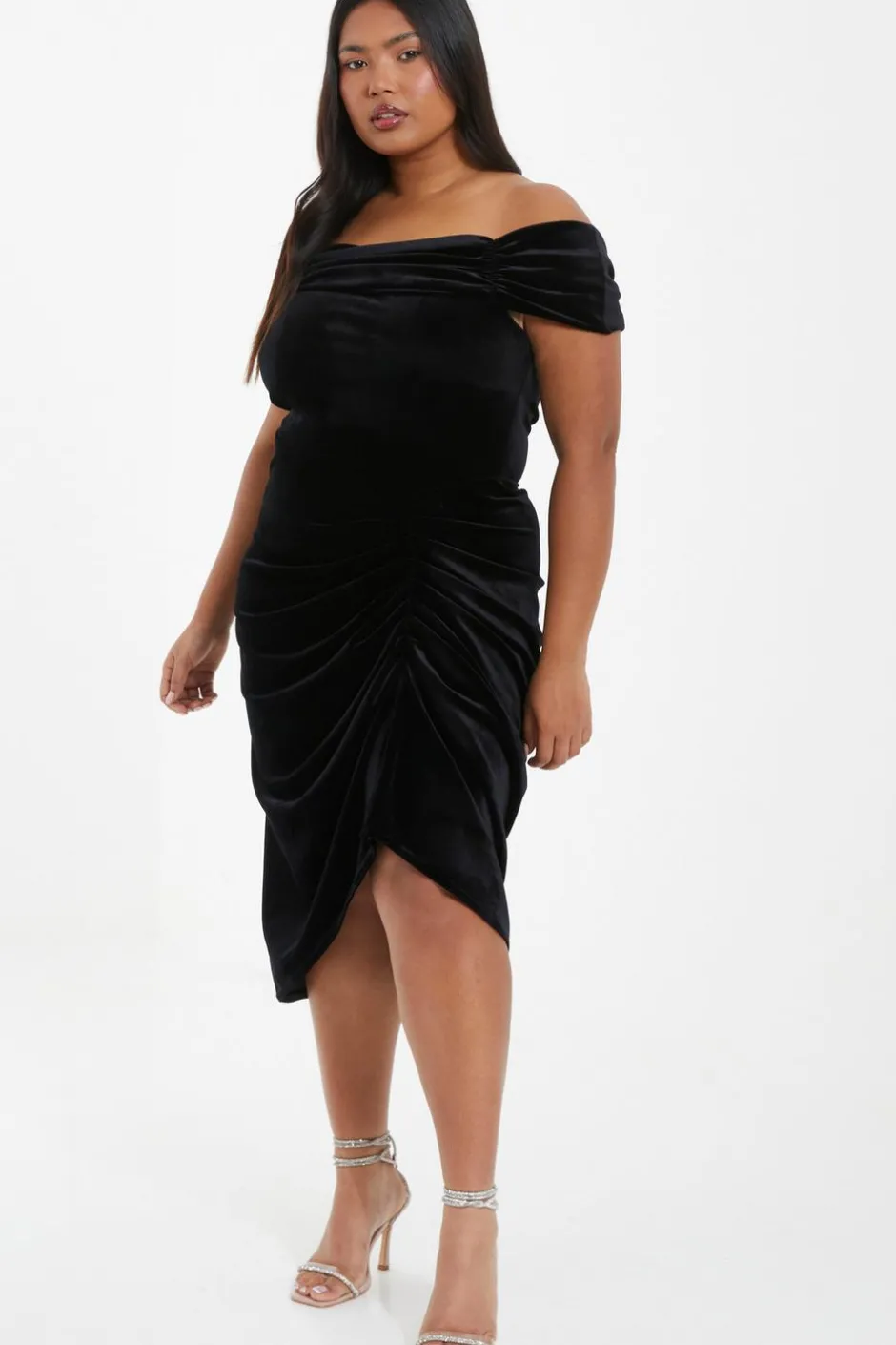 Quiz Curve Velvet Ruched Midi Dress Black Online
