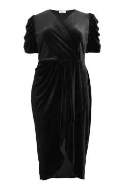 Quiz Curve Velvet Wrap Midi Dress Black Clearance