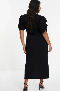 Quiz Curve Black Wrap Midi Dress Hot