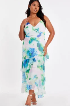 Quiz Curve Blue Floral Chiffon Midaxi Dress Best