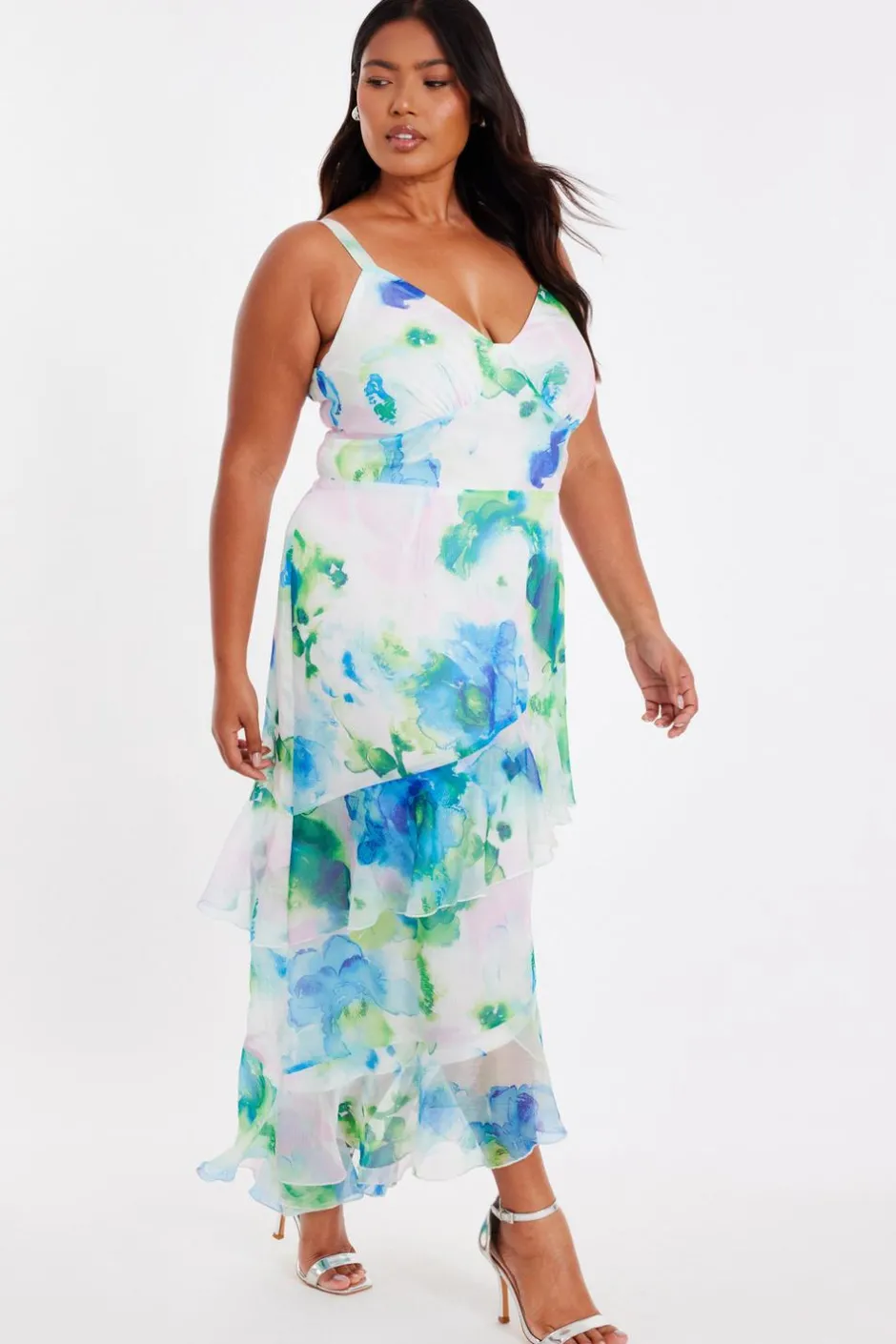 Quiz Curve Blue Floral Chiffon Midaxi Dress Best