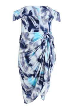 Quiz Curve Blue Marble Print Bardot Midi Dress Best