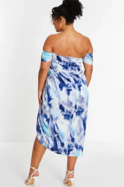 Quiz Curve Blue Marble Print Bardot Midi Dress Best