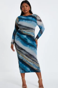 Quiz Curve Blue Ombre Mesh Midaxi Dress New