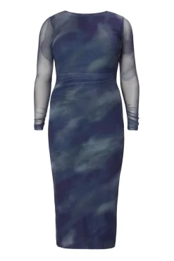Quiz Curve Blue Printed Long Sleeve Midaxi Dress Online