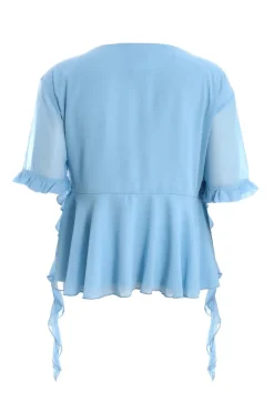 Quiz Curve Blue Ruffle Peplum Top